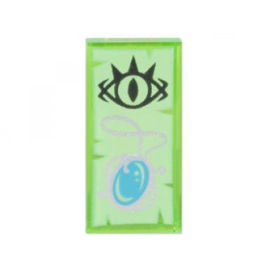 trans-bright green tile 1 x 2 with goblin eye and medium azure amulet on yellowish green parchment background pattern