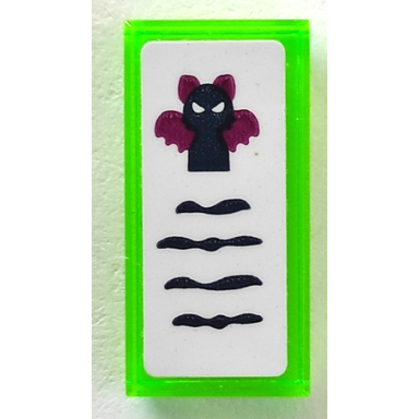 trans-bright green tile 1 x 2 with black bat and writing on white background pattern sticker - set 41194