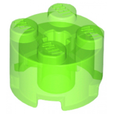 trans-bright green brick round 2 x 2 with axle hole