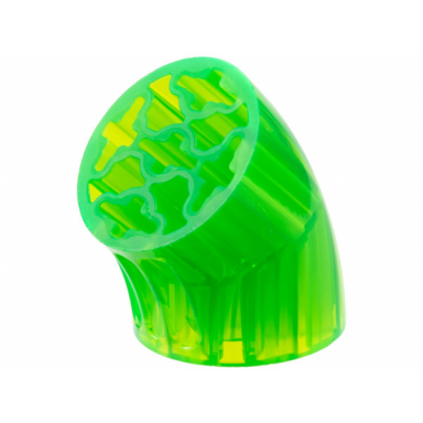 trans-bright green brick round 3 x 3 d 45 degrees elbow with axle holes