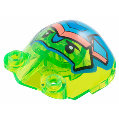 trans-bright green large figure armor shoulder with 2 hollow studs with z-blob face with black eyes and blue dark azure and coral helmet pattern
