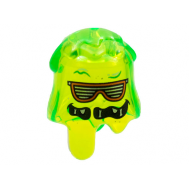 trans-bright green minifigure headgear head cover slime with orange sunglasses silver striped lenses black mouth pattern