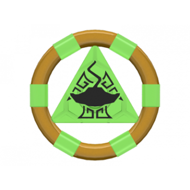 trans-bright green ring with center triangle with gold bands and manta ray pattern atlantis treasure key