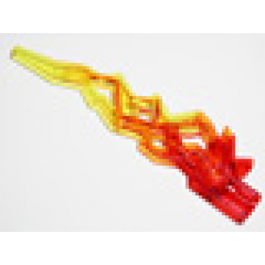 trans-red hero factory weapon accessory flame lightning bolt with axle hole with marbled trans-yellow pattern