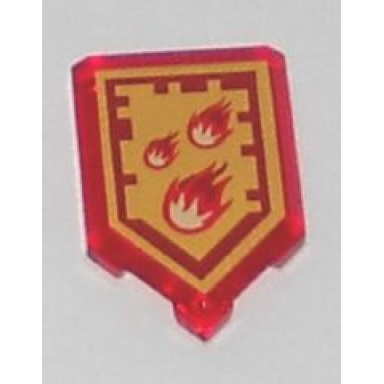 trans-red tile modified 2 x 3 pentagonal with nexo power shield pattern - incinerate