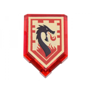 trans-red tile modified 2 x 3 pentagonal with nexo power shield pattern - lava dragon