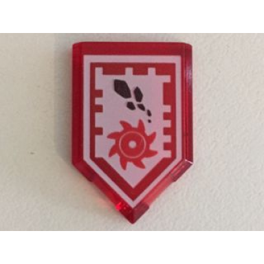 trans-red tile modified 2 x 3 pentagonal with nexo power shield pattern - rock ripper