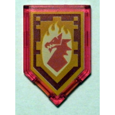 trans-red tile modified 2 x 3 pentagonal with nexo power shield pattern - rushing strike
