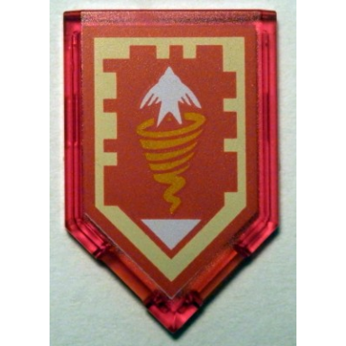 trans-red tile modified 2 x 3 pentagonal with nexo power shield pattern - sparrow tornado
