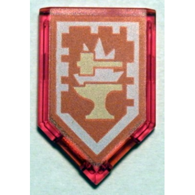 trans-red tile modified 2 x 3 pentagonal with nexo power shield pattern - anvil of trouble