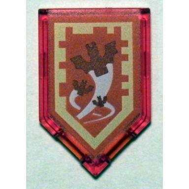trans-red tile modified 2 x 3 pentagonal with nexo power shield pattern - crimson bat