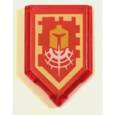 trans-red tile modified 2 x 3 pentagonal with nexo power shield pattern - commanding shout