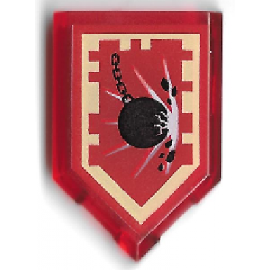 trans-red tile modified 2 x 3 pentagonal with nexo power shield pattern - wrecking ball