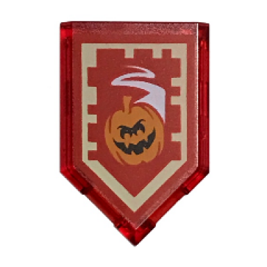 trans-red tile modified 2 x 3 pentagonal with nexo power shield pattern - manic pumpkin