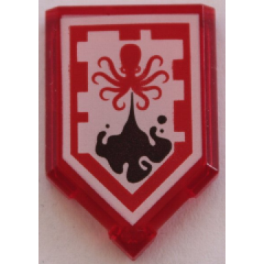 trans-red tile modified 2 x 3 pentagonal with nexo power shield pattern - dark drop