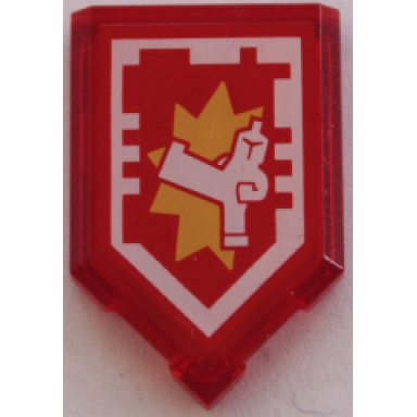 trans-red tile modified 2 x 3 pentagonal with nexo power shield pattern - hyper kick