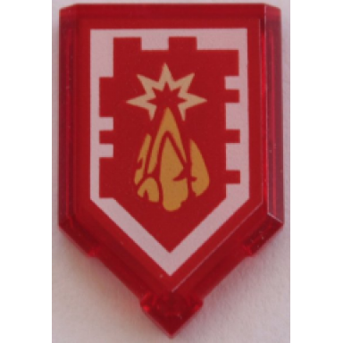 trans-red tile modified 2 x 3 pentagonal with nexo power shield pattern - stone spike
