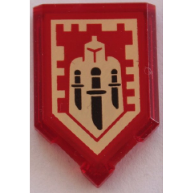 trans-red tile modified 2 x 3 pentagonal with nexo power shield pattern - triple backstab