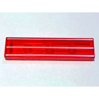trans-red tile 1 x 4 with 3 silver stripes pattern