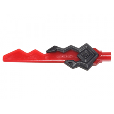 trans-red minifigure weapon sword with geometric snake and diamond shaped hilt and trans-red jagged blade pattern