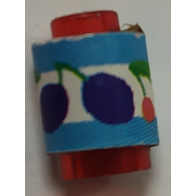 trans-red brick round 1 x 1 with cherries and plums label pattern sticker - set 3159