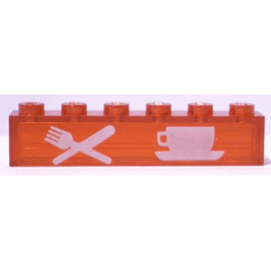 trans-red brick 1 x 6 without bottom tubes with white knife fork cup saucer pattern