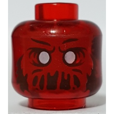 trans-red minifigure head alien ghost with white eyes red face and slime mouth with frown pattern