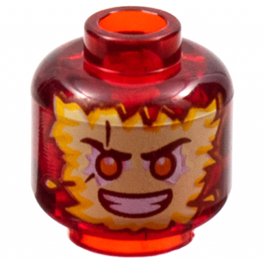 trans-red minifigure head tan and bright light orange energy face orange eyes scowl pattern