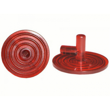 trans-red minifigure shield circular round ridged face with stud