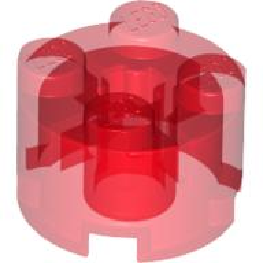 trans-red brick round 2 x 2 with axle hole