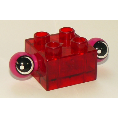 trans-red duplo brick 2 x 2 with 2 protruding eyes