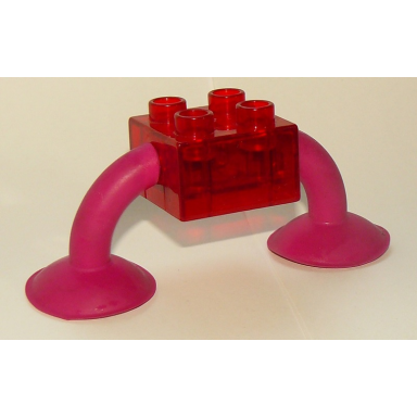 trans-red duplo brick 2 x 2 with 2 suction cups