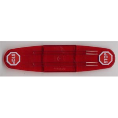 trans-red duplo train action brick intelli-train with stop sign pattern on both ends
