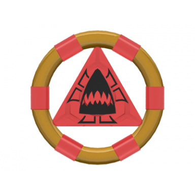 trans-red ring with center triangle with gold bands and shark pattern atlantis treasure key