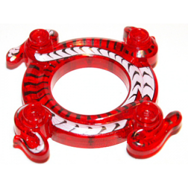 trans-red ring 4 x 4 with 2 x 2 hole and 2 intertwined snakes with white and black pattern ninjago spinner crown