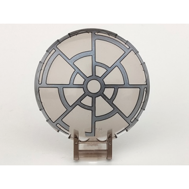 trans-brown dish 6 x 6 inverted with bar handle with sw 8 spoke death star window pattern
