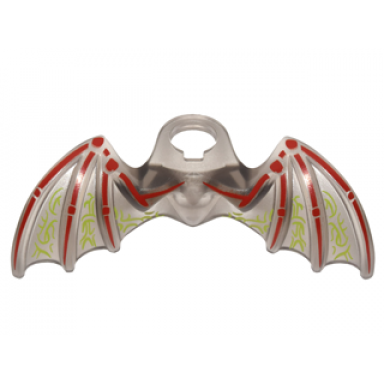 trans-brown minifigure wings dragon gargoyle with red bones and lime symbols pattern