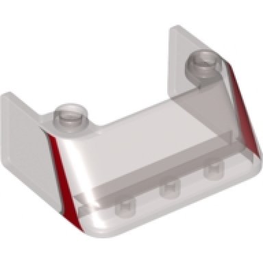 trans-brown windscreen 3 x 4 x 1 1 3 with 2 studs on top with metallic silver and red stripe pattern on both sides