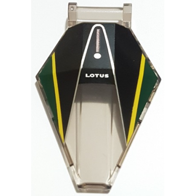 trans-brown windscreen 6 x 4 x 1 hexagonal with bar handle with lotus silver and yellow lines black and dark green panels pattern
