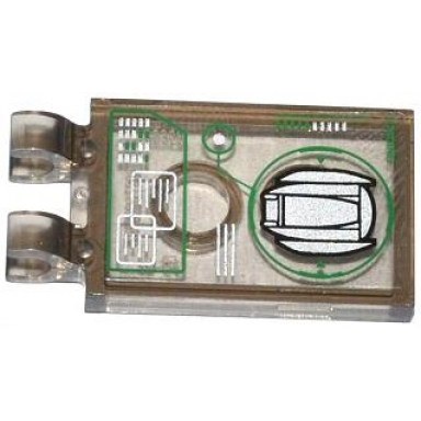 trans-brown tile modified 2 x 3 with 2 clips with loading and space pod in green circle pattern sticker - set 76009
