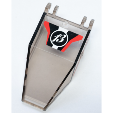 trans-brown windscreen 7 x 4 x 1 2 3 with locking dual 2 fingers 9 teeth with number 13 and black red and white stripes pattern stickers - set 8863