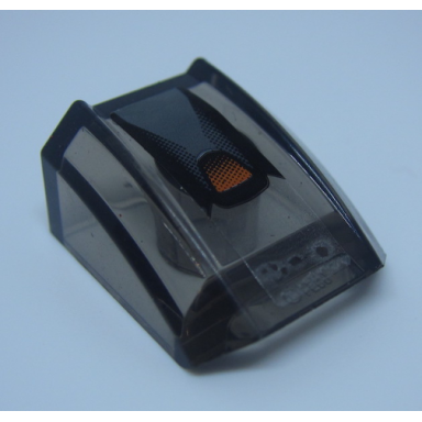 trans-brown slope curved 2 x 2 lip with black dark bluish gray and orange pattern sticker - set 75892