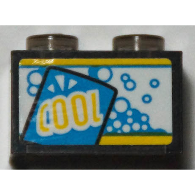 trans-brown brick 1 x 2 without bottom tube with dark azure bubbles and yellow cool pattern sticker - set 70422