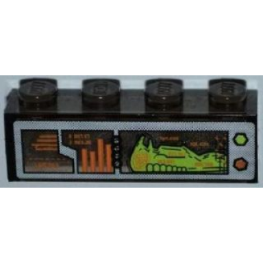 trans-brown brick 1 x 4 without bottom tubes with alien on monitor pattern sticker - set 7648