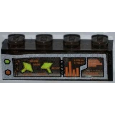 trans-brown brick 1 x 4 without bottom tubes with alien spaceships on monitor pattern sticker - set 7648