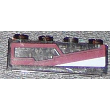 trans-brown brick 1 x 4 without bottom tubes with dark red and white panel pattern model left side sticker - set 7964