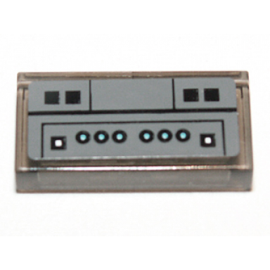 trans-brown tile 1 x 2 with black squares and blue circles pattern sticker - set 75013