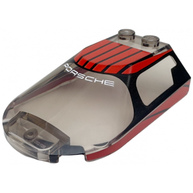 trans-brown windscreen 6 x 4 x 1 1 3 canopy sloped sides with white porsche red roof and black stripes and window frame outline pattern