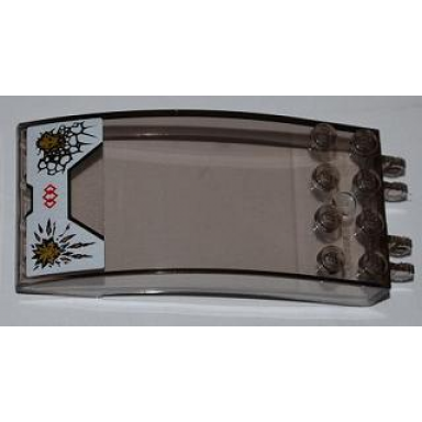 trans-brown windscreen 8 x 4 x 2 curved with locking dual 2 fingers with ninjago zane and cole gold emblems on white background pattern sticker - set 9449
