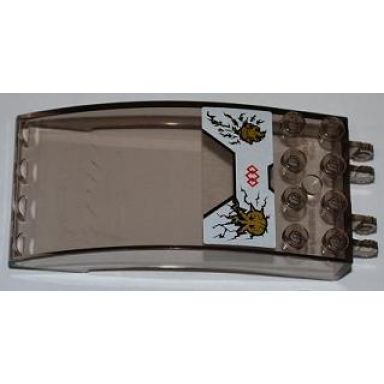 trans-brown windscreen 8 x 4 x 2 curved with locking dual 2 fingers with ninjago kai and jay gold emblems on white background pattern sticker - set 9449